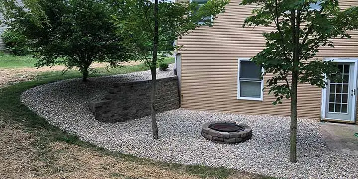 Close up photo of rock mulch in a landscape bed near Edwardsville, IL.